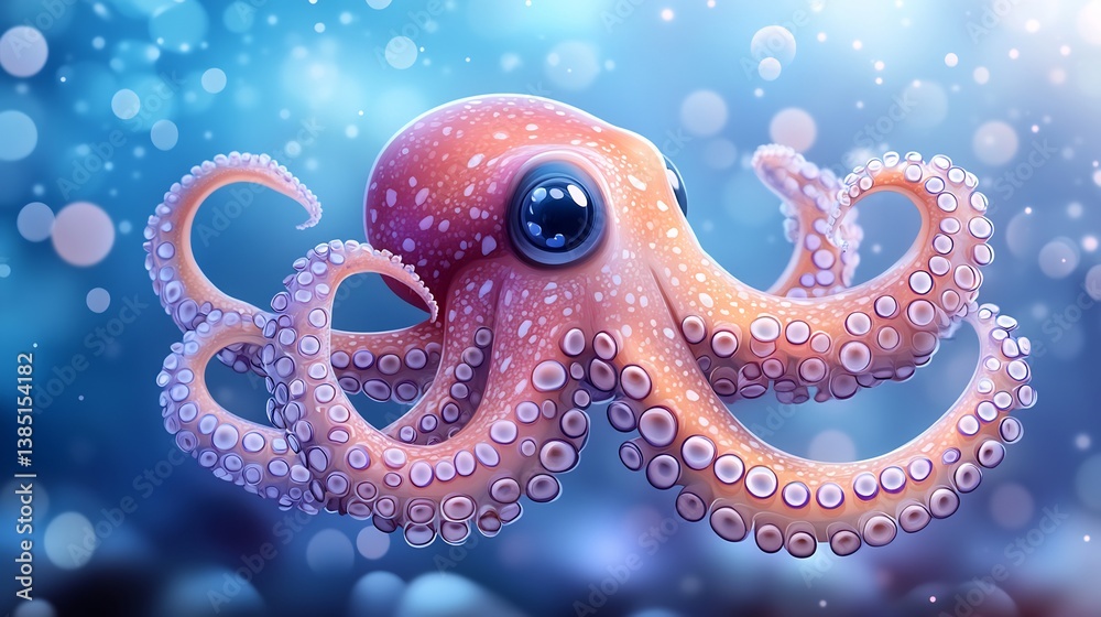Fototapeta premium Enchanting underwater world featuring a delightful cartoon octopus illustration