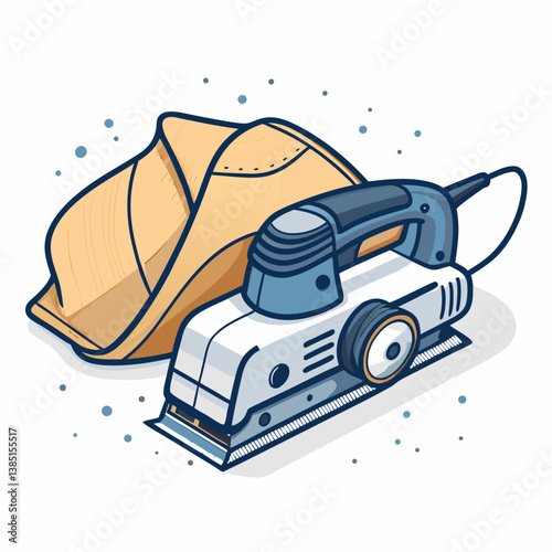 Create a bold, vector illustration of a belt sander, emphasizing its powerful motor and robust construction.  Include detailed depiction of the belt and moving parts.