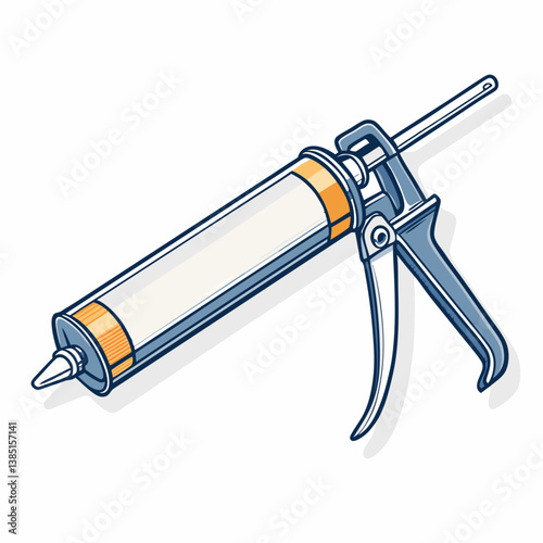 Create a bold, vector illustration of a caulking gun with a thick, clearly defined stroke.  Include the letter 'T' subtly incorporated into the design.