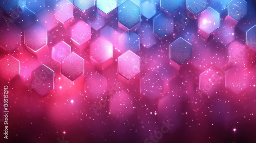 Abstract Hexagon Lightscape: Pink and Blue Neon Glimmer