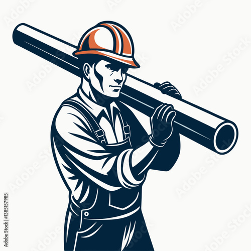 Create a bold, vector illustration of a construction worker, emphasizing strong lines and impactful design.  Include hard hat and tools.