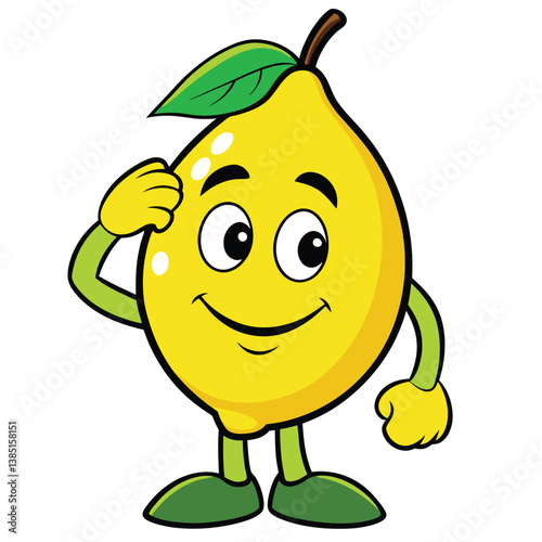 Cheerful Lemon Cartoon Character with Green Limbs, Smiling