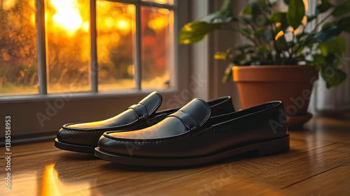 Sunset Glow on Polished Penny Loafers