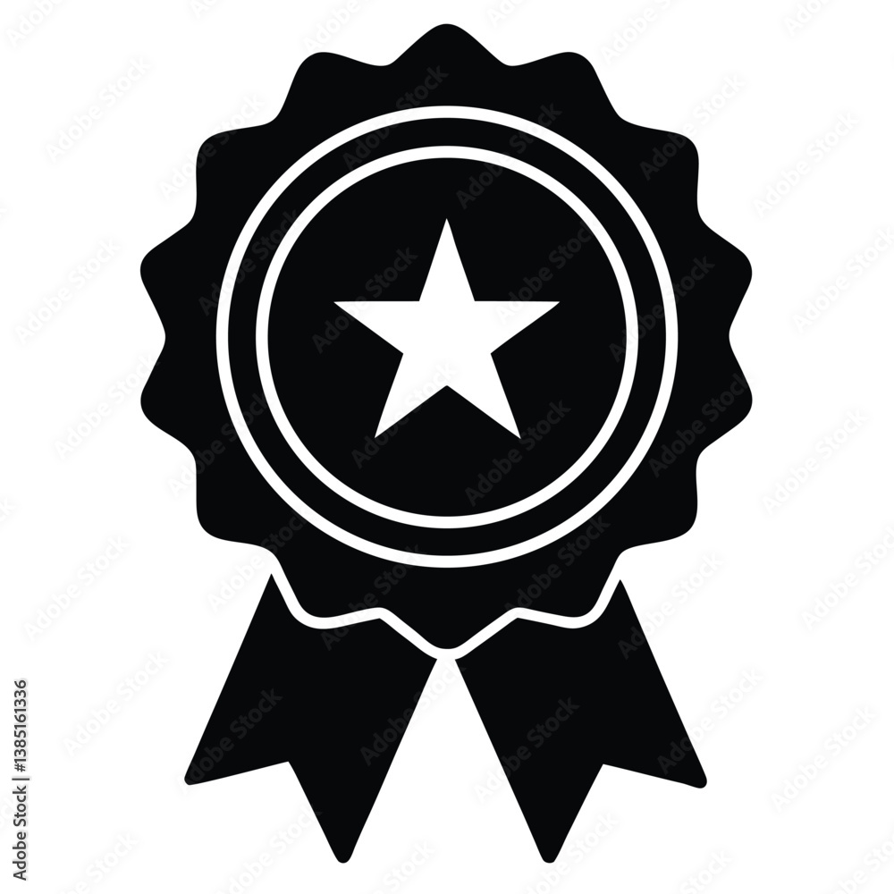 Isolated Black Award Badge Rosette with Star Symbol Isolated Black Award Badge Rosette with Star Symbol