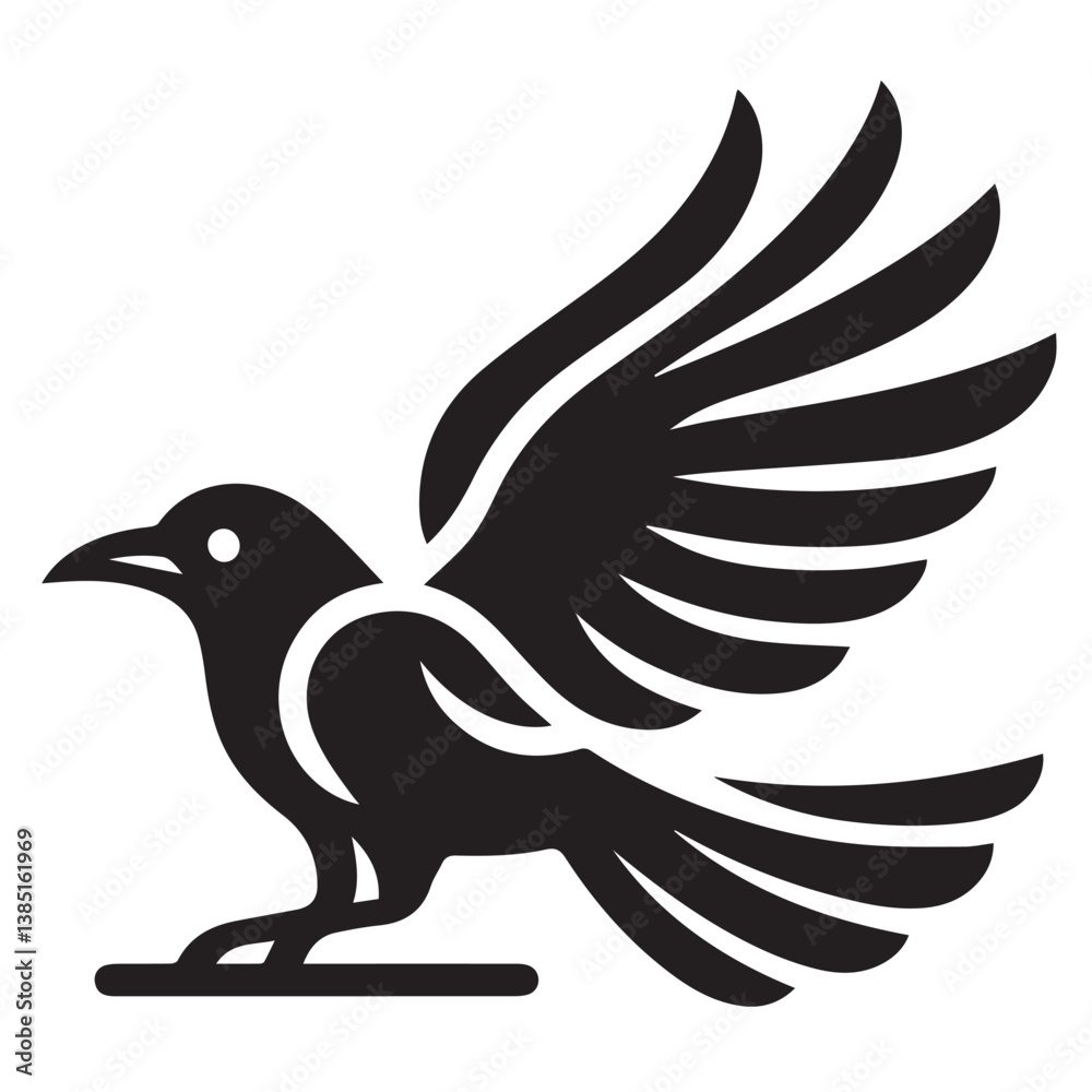 Obraz premium Crow silhouette black and white vector icon