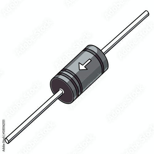 Create a bold, vector illustration of a diode with clearly indicated current direction.  Include anode and cathode markings.