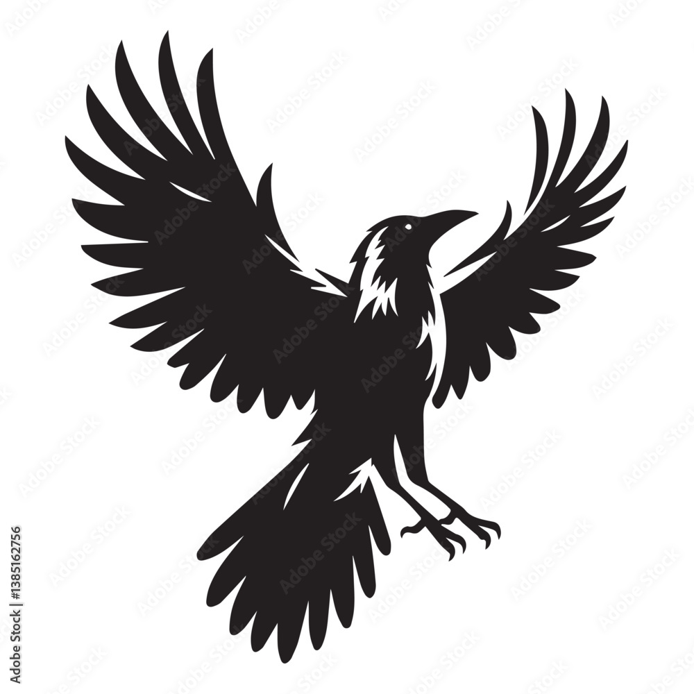 Obraz premium Crow silhouette black and white vector icon