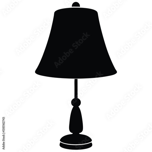 Isolated Table Lamp Silhouette, Interior Lighting Fixture, Classic Design Style