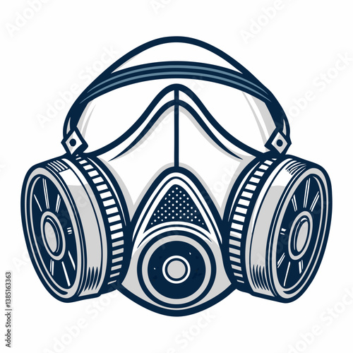 Create a bold, vector illustration of a dual-strap dust mask with thick, clearly defined strokes.  Focus on sharp lines and high contrast.
