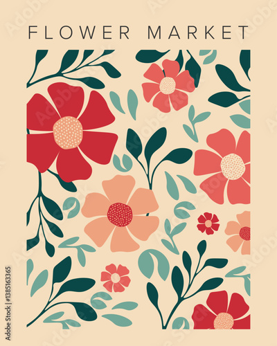 Flower market retro poster, banner