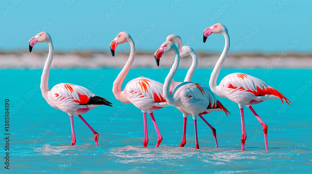 Obraz premium Pink Birds in a Wetland Ecosystem
