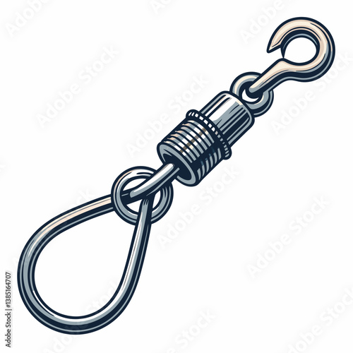 Create a bold vector illustration of a fishing swivel with a single loop, emphasizing thick, clean lines and high contrast.  Include (1) clearly visible.