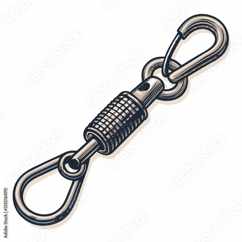 Create a bold vector illustration of a fishing swivel with a thick, clearly defined stroke.  Include realistic detail.