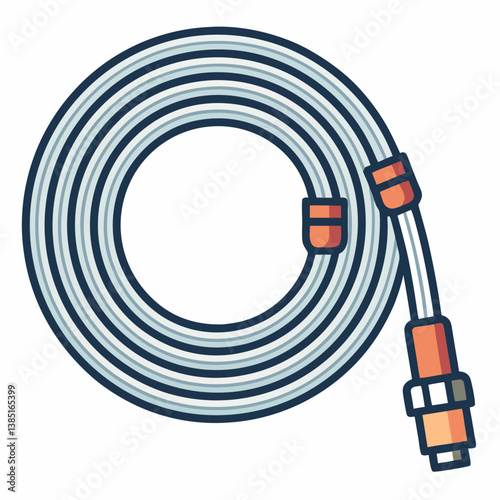 Create a vector illustration of a bold, flexible hosepipe with thick, clearly defined strokes, showing its curves and bends realistically.