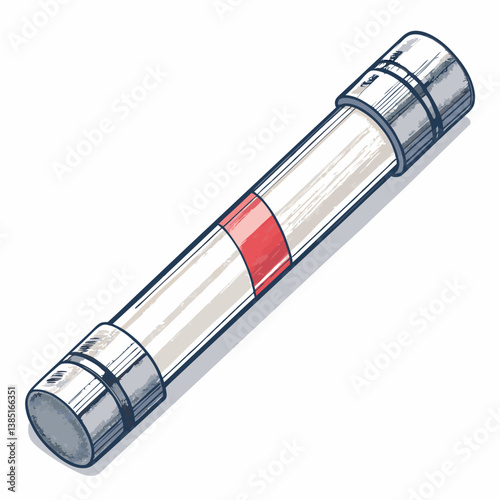 Create a bold, vector illustration of a fuse with metallic end caps, emphasizing strong, clean lines and a high-contrast design.