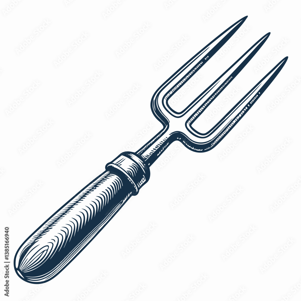 Fototapeta premium Create a bold, vector illustration of a garden fork with strong, thick strokes. Include detailed tines and a sturdy handle.