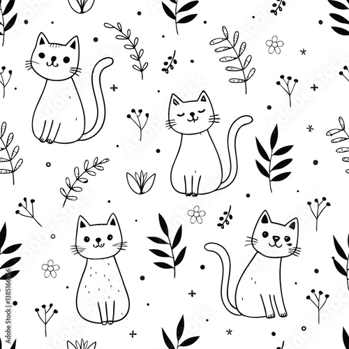 Classic Cat Monochrome Seamless Art