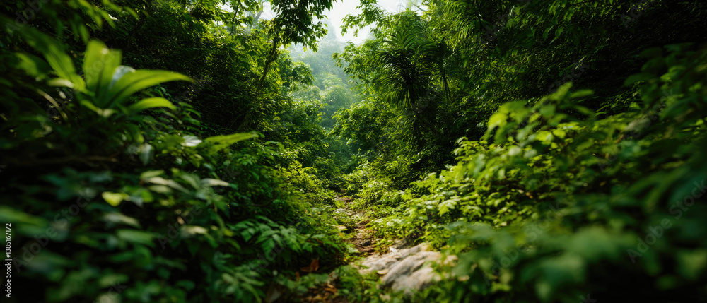 Lush green jungle path scenic view dense foliage tropical forest landscape Lush green jungle path scenic view dense foliage tropical forest landscape