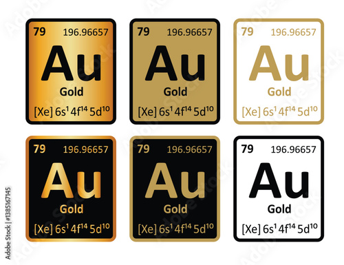 Gold, atomic number 79, symbol Au, from Latin: aurum. Gold is a chemical element, pure substance. Periodic table of elements. Atomic mass, atomic weight and electron configuration. Gold colour.