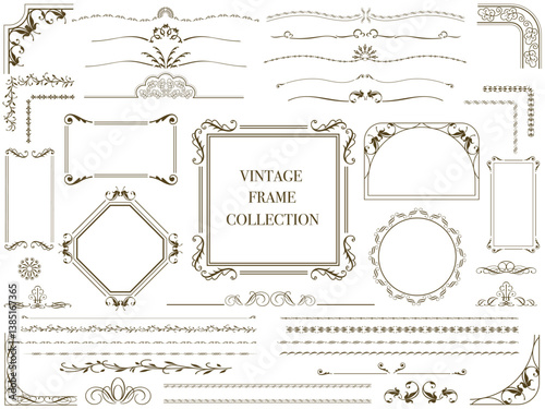 Monochrome Vintage Frames And Borders Set Isolated On A White Background. Vector Illustration.