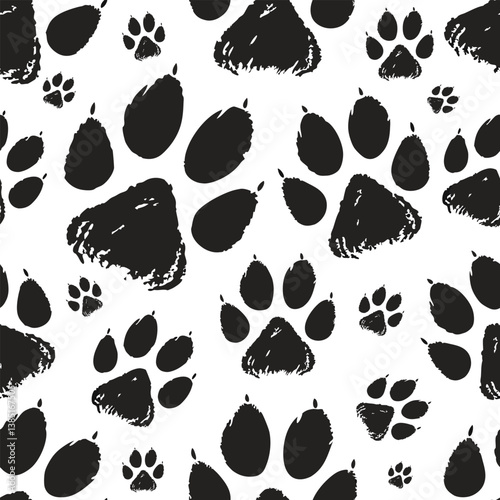 Dog Paw Ink Brush Seamless Vector