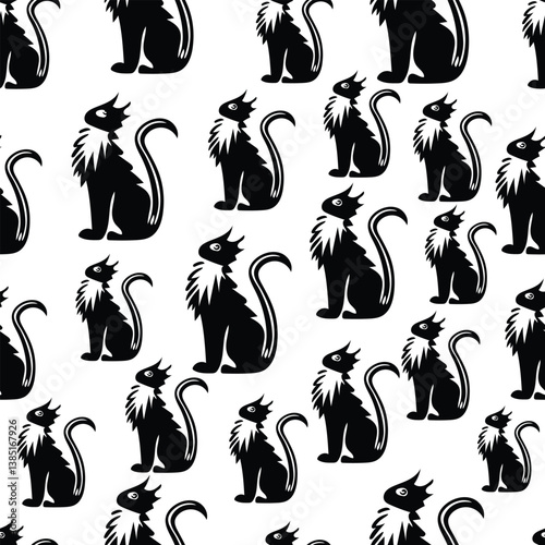 White Cat Silhouette Seamless Design