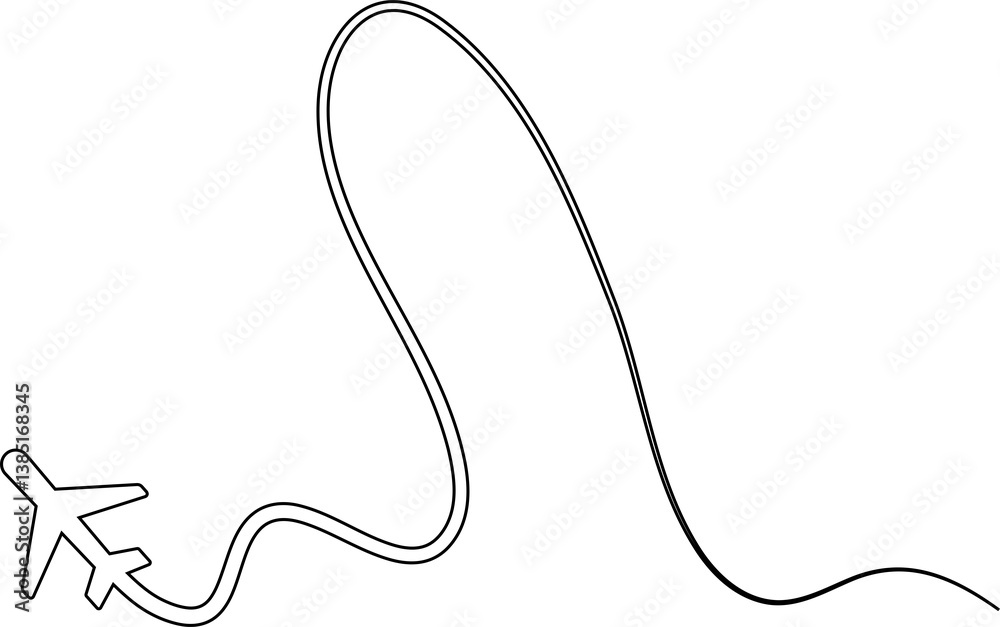 Airplane line path route, flight. Travel icon Airplane line path route, flight. Travel icon