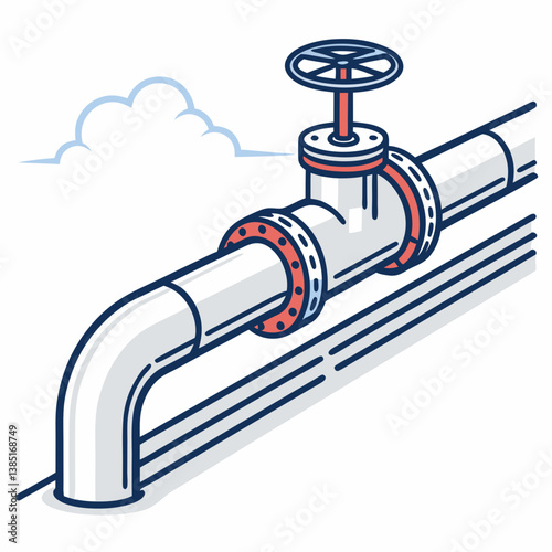 Create a bold vector illustration of a high-pressure pipeline, emphasizing thick, strong strokes.  Include valves and joints.