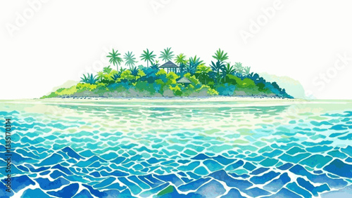 Horizon's hidden haven island isolated watercolor vector illustration svg 