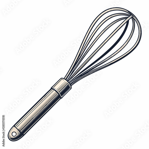 Create a bold, vector illustration of a kitchen whisk, featuring thick, defined strokes.  The whisk should be isolated on a transparent background.