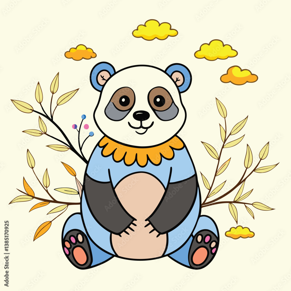 Obraz premium Cute Cartoon Panda Vector Set – Kawaii Baby Panda, Black and White Mascot, Chibi Animal Character for Stickers, Kids Books, Logos & Coloring Pages.
