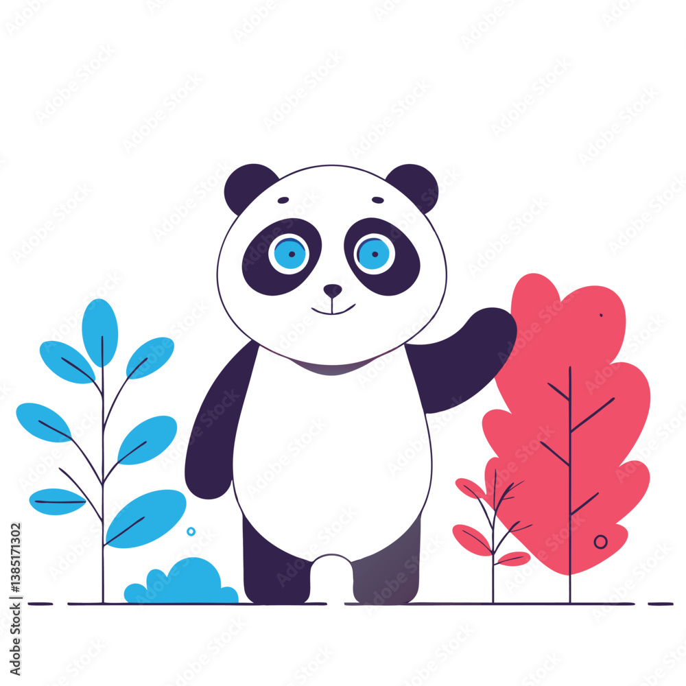 Fototapeta premium Cute Cartoon Panda Vector Set – Kawaii Baby Panda, Black and White Mascot, Chibi Animal Character for Stickers, Kids Books, Logos & Coloring Pages.