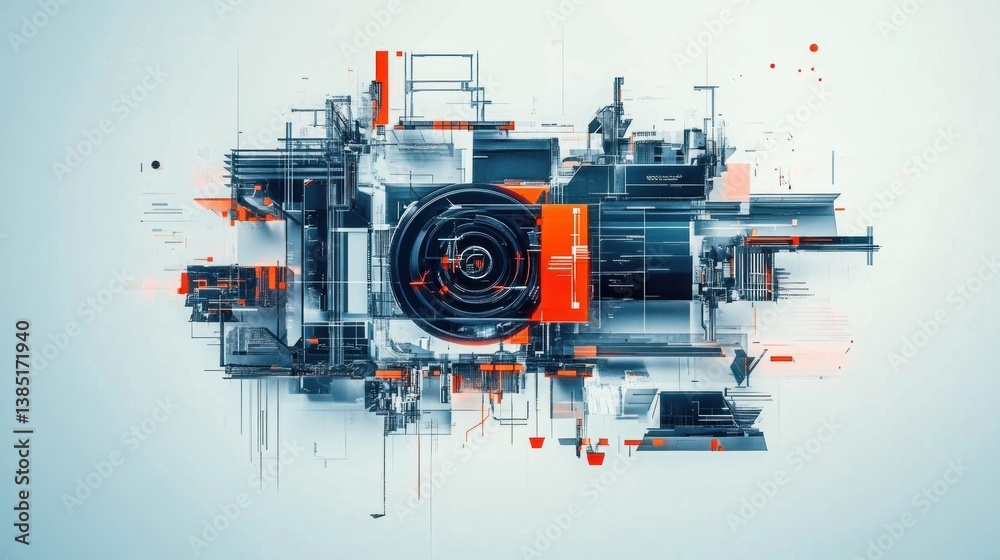 Fototapeta premium Abstract tech design, futuristic, digital, grey background, website banner