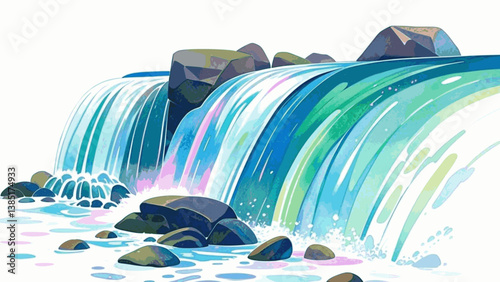 Torrent in soft wash waterfall isolated watercolor vector illustration svg 