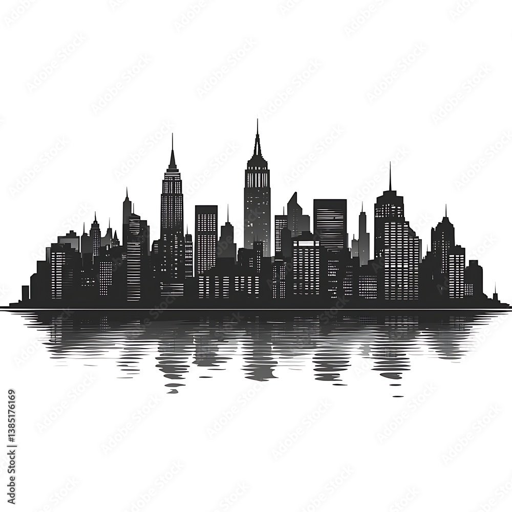 Fototapeta premium Night city skyline black and white reflection high resolution wallpaper