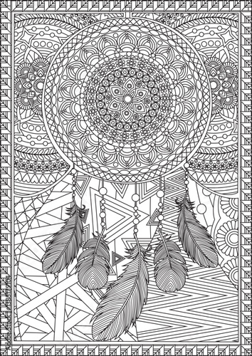 Mandala dream catcher coloring page for adult vector