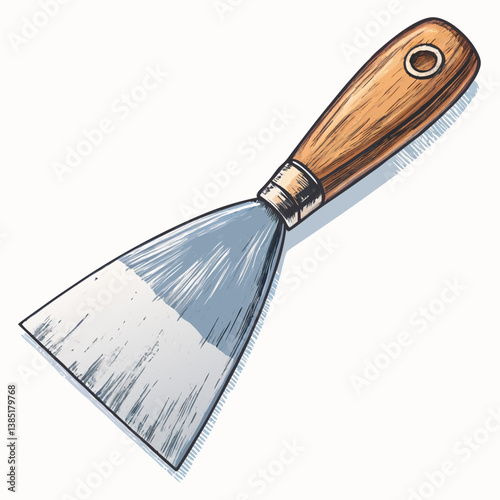 Create a bold, vector illustration of a putty knife with a flat, wide blade.  Focus on clean lines and strong stroke weight.