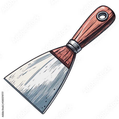 Create a bold, vector illustration of a putty knife with a flat, wide blade.  The stroke should be thick and easily scalable.