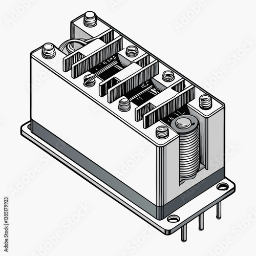 Create a bold, vector illustration of a relay module with clearly visible component 'C'.  High detail, clean lines.