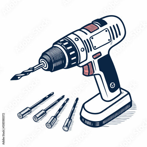 Create a bold vector illustration of a rotary tool, emphasizing its strong lines and metallic texture. Include a prominent 'µ' (mu) symbol.