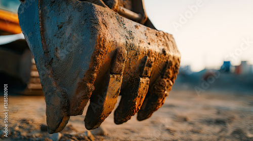 Excavator bucket close up construction equipment machinery earthmover tool photo