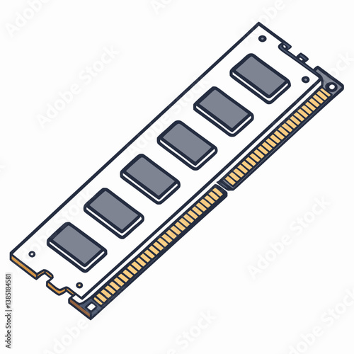 Create a vector illustration of a bold, stylized RAM stick with thick, black strokes.  Include realistic details.