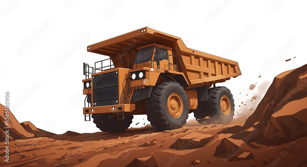 Obraz premium Giant Mining Dump Truck Driving on Red Earth Quarry Road
