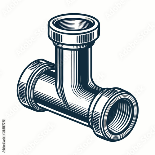 Create a bold, vector illustration of a Y-shaped pipe fitting with thick, clearly defined strokes.  Include realistic details and accurate proportions.