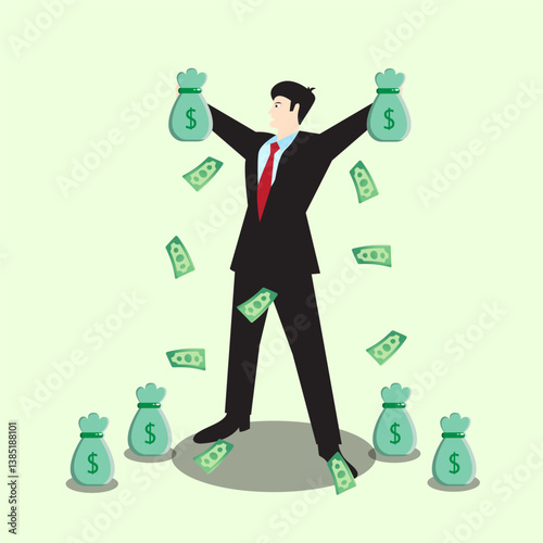 vector illustration of businessman holding money