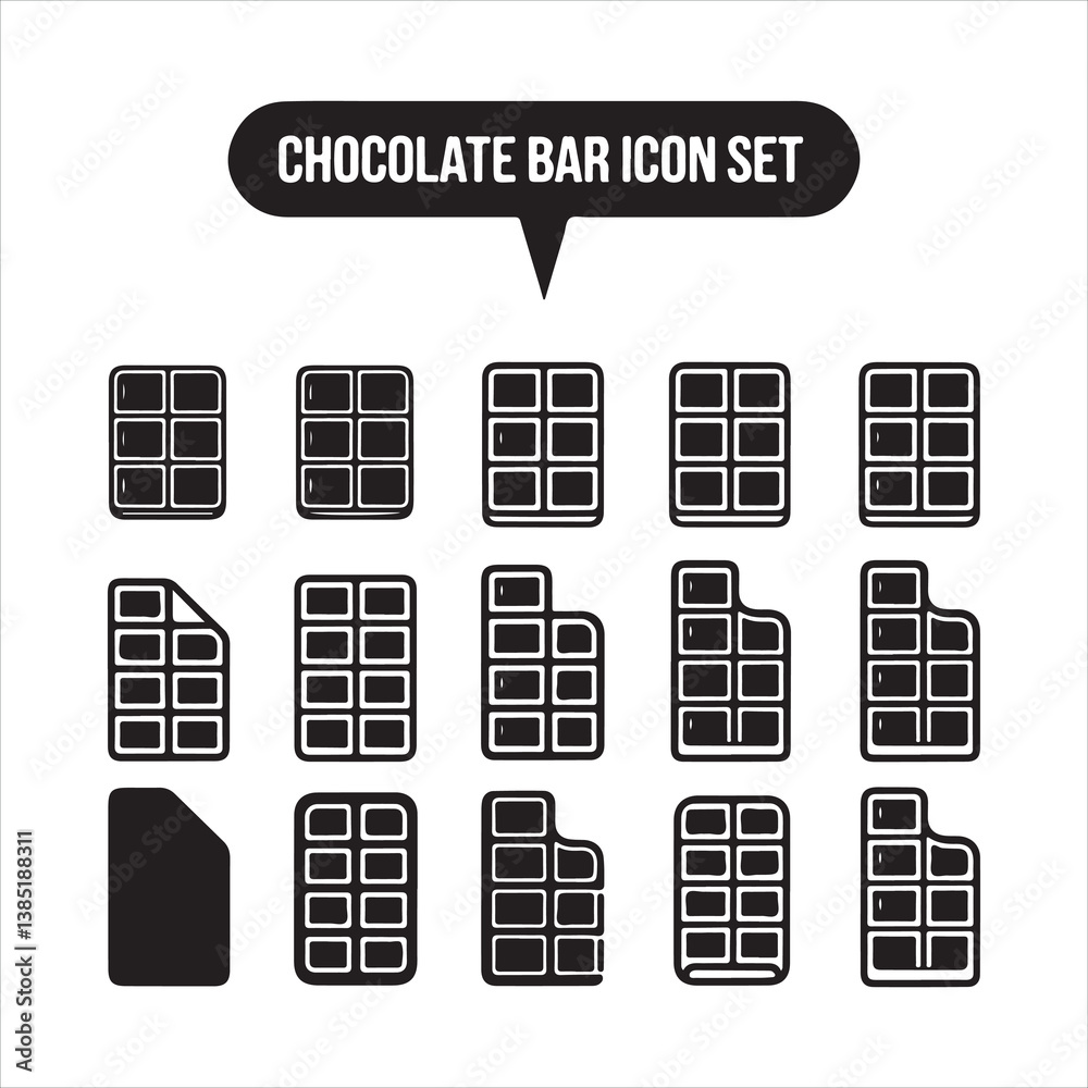 Fototapeta premium Chocolate bar icon set black silhouette
