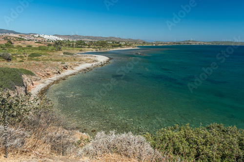 View to Mediterranean coast of Datca peninsula. Mugla region, Turkey. Mountains in the distance