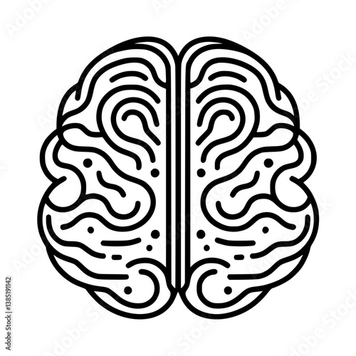 Abstract brain illustration in black line art style  