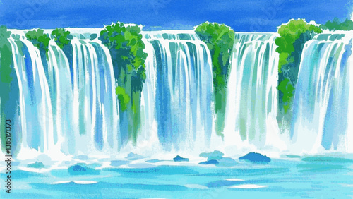 Veil of mist and motion waterfall isolated watercolor vector illustration svg  