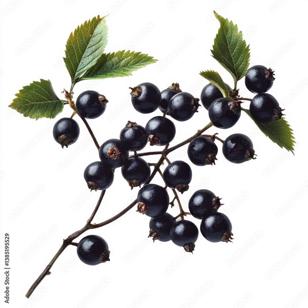 Fresh Blackcurrant Branch with Leaves Isolated on White Background Fresh Blackcurrant Branch with Leaves Isolated on White Background